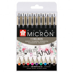 Sakura Pigma Micron Set Black Archival 6 x Fine Liner Pens + 1 Brush Pen  8710141049449