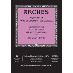 Arches Aquarelle Watercolour Pad, Hot Pressed, 12 sheets 300 gr